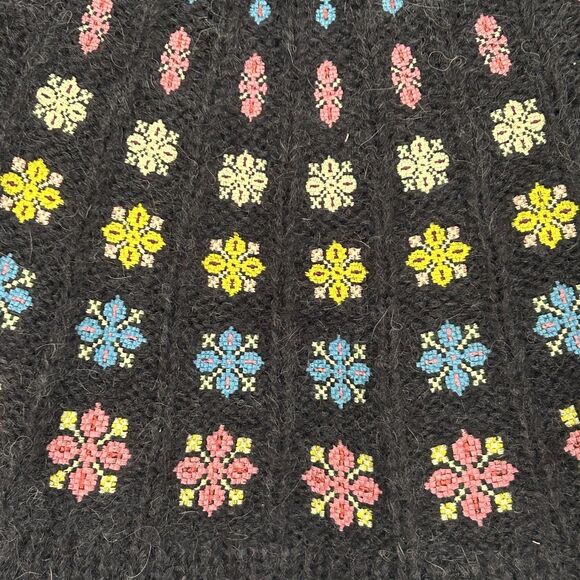 Boden Fluffy Embroidered Jumper Sweater Size 4 US Blue Knit Floral Mock Neck - Picture 5 of 10